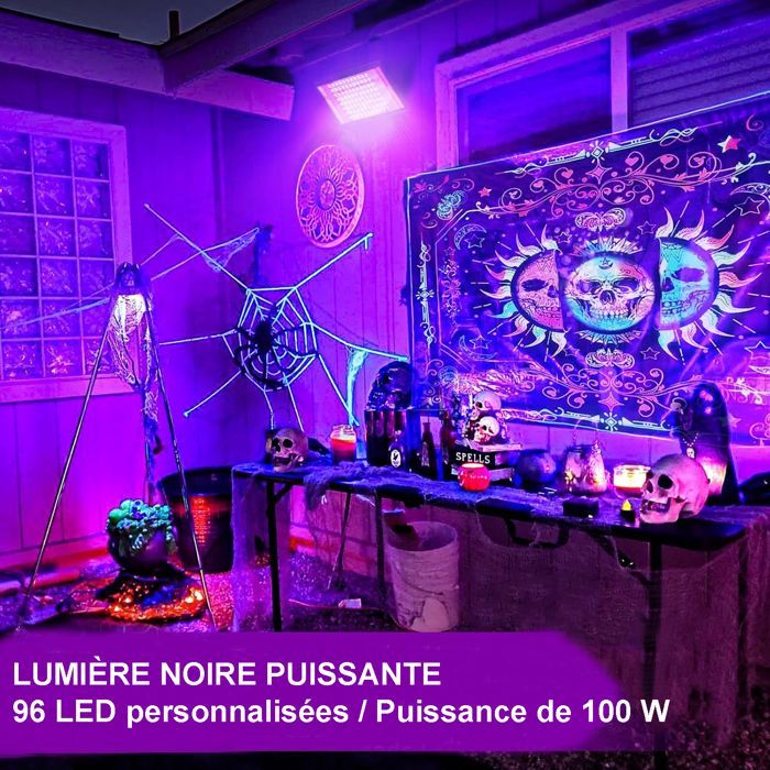 Proyector LED - Luz negra/morada - Lámpara UV - 100W - 395nm - IP66 - para Navidad, Halloween, fiestas neón, luces incandescentes, pintura corporal