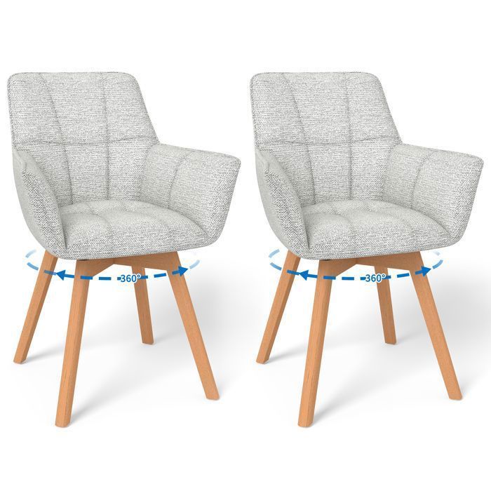 WAFTING Lot de 2 Chaises de Salle à Manger Pivotantes avec Accoudoirs, Fauteuil Rembourrée avec Dossier en coton, Gris