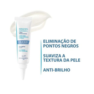 Crema descongestionante Ducray Keracnyl Glycolic, crema reductora de acné y puntos negros, 30 ml