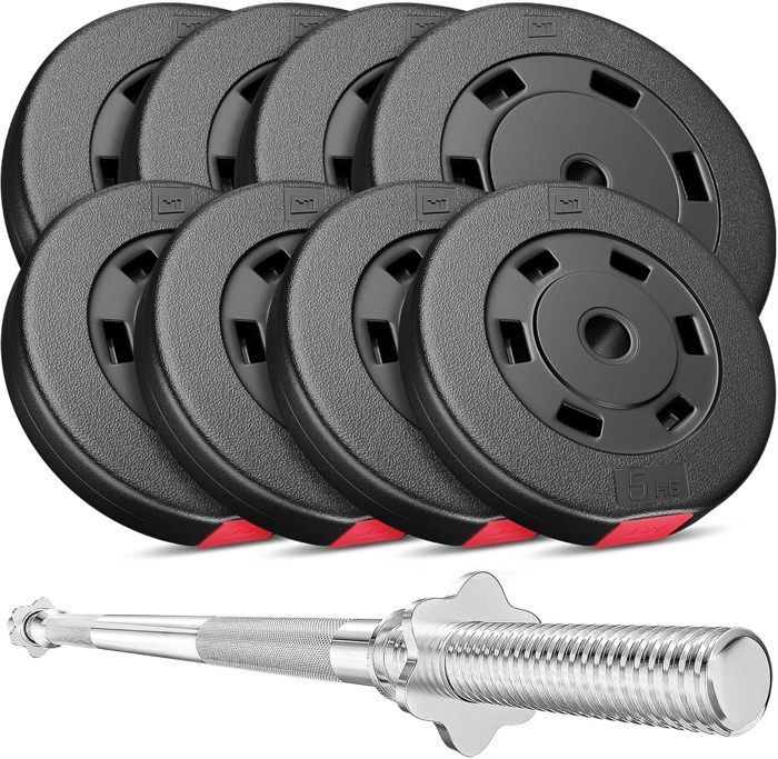 Hop-Sport halterset van 69 kg met halterstang van 167 cm en gewichtsschijven voor krachttraining (4 x 10 kg, 4 x 5 kg)