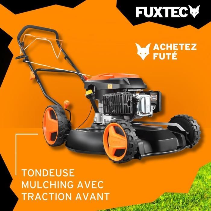 De Fuxtec zelfrijdende benzine-mulchmaaier met een cilinderinhoud van 196 cc en een maaibreedte van 51 cm geeft uw gazon een nieuw leven.