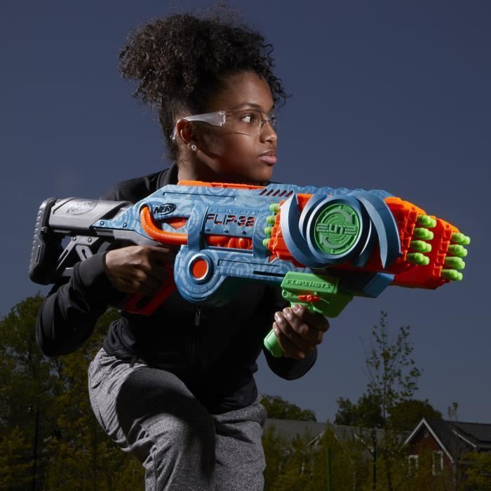 NERF - Elite 2.0 - Blaster Flipshots Flip -32  2 fois 16 canons pivotants, capacité de 32 fléchettes - inclut 32 fléchettes NERF