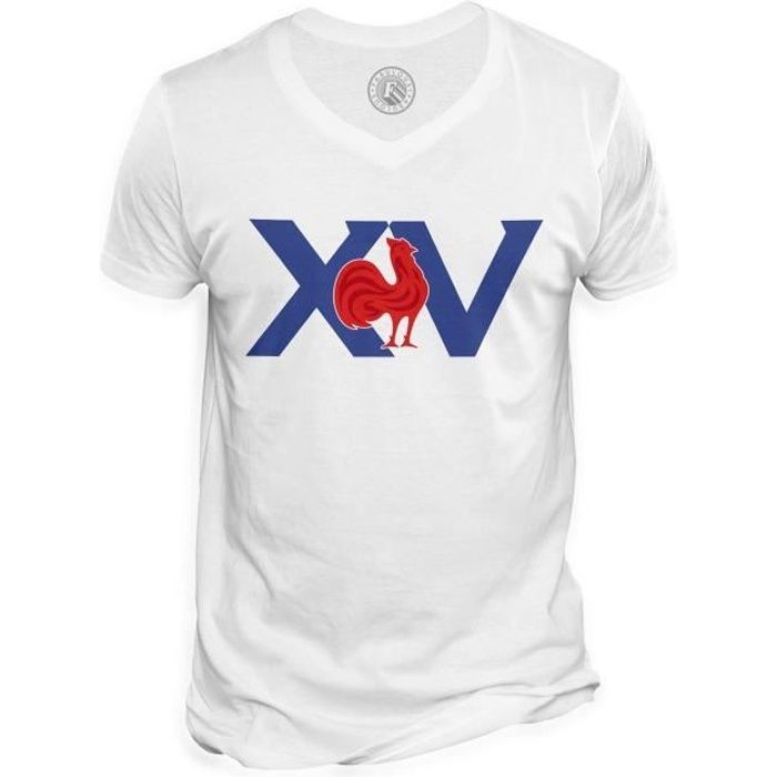 T-shirt Homme - Fabulous - XV France Rugby - Col V - Manches Courtes - 100% Coton Blanc