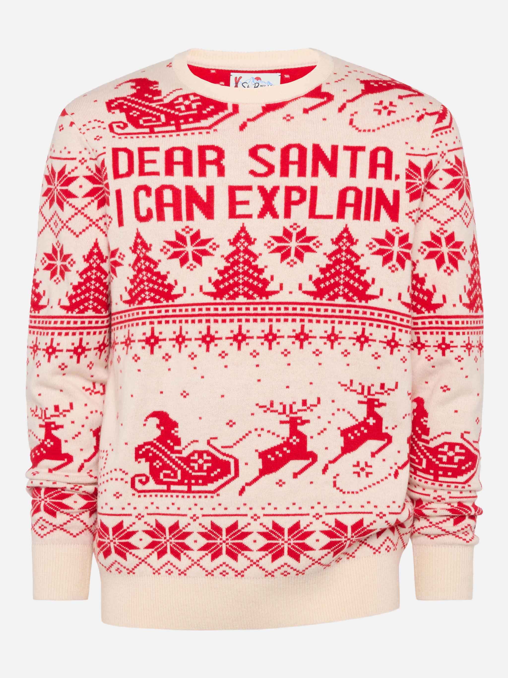 Jersey de garza roja con jacquard Fair Isle y Querido Papá Noel