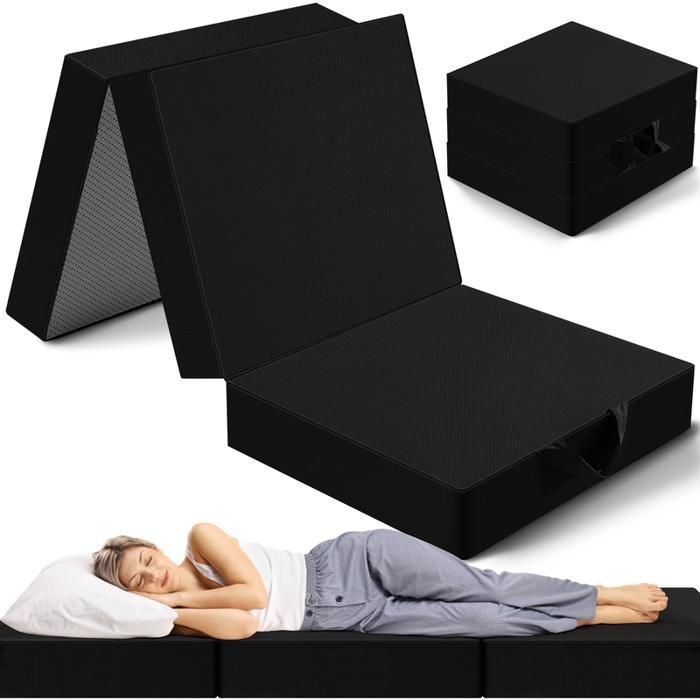 Colchón futón plegable INRE 75x195x15 cm - Negro - Espuma de poliuretano - Para 1 persona