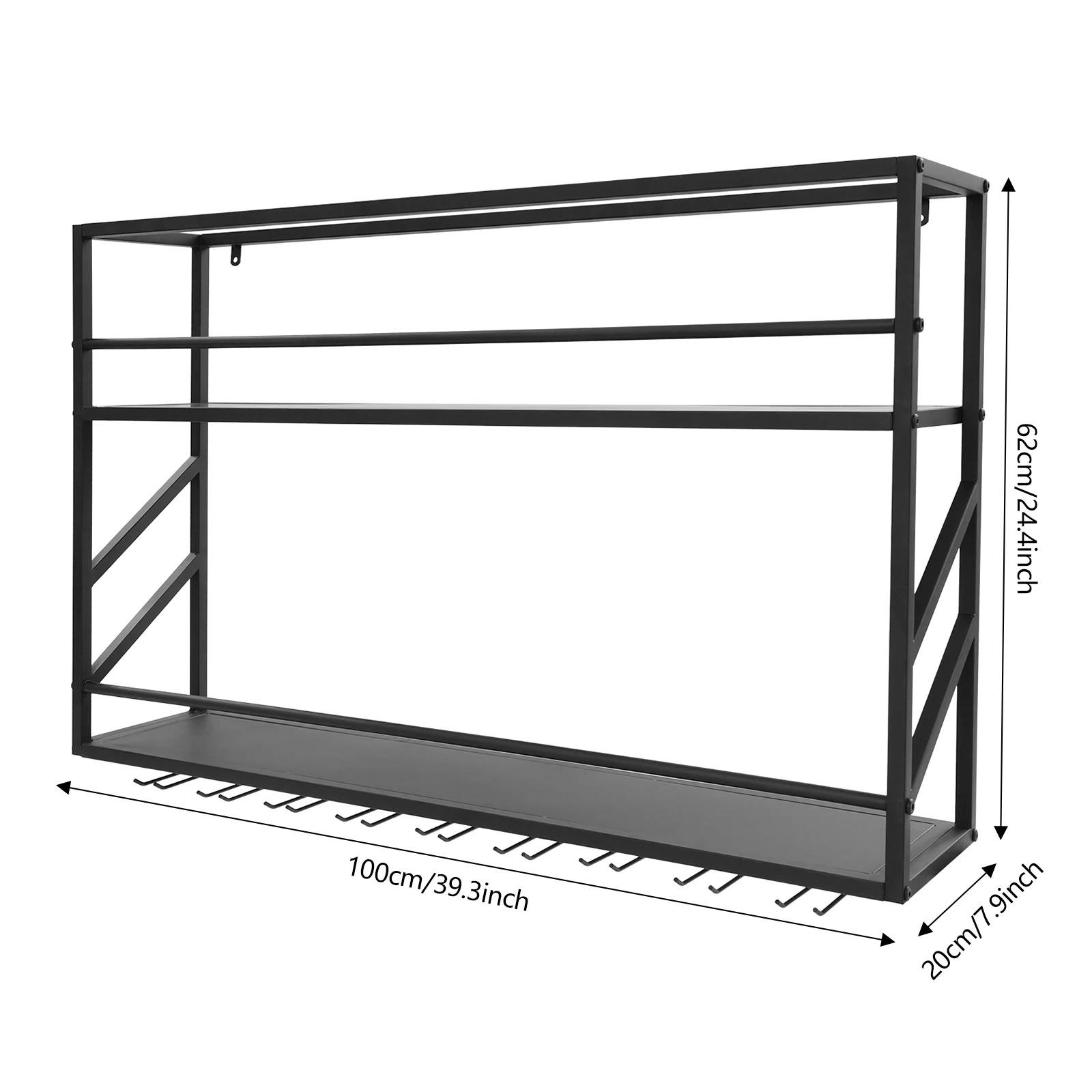 Portabottiglie a doppio strato da parete, portabottiglie in metallo per conservare ed esporre il vino in bar domestici e ristoranti.（100*20*62 cm)