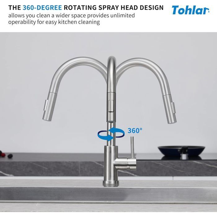Rubinetto da cucina JULLYBATHEVY - Doccetta estraibile - 2 modalità di getto - Rotazione a 360° - Miscelatore