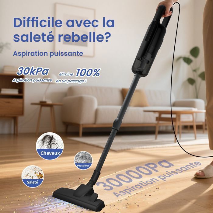 Aspiradora de mano con cable VersLife C8PRO 3 en 1, 600 W/30 kPa, 0,9 L, cable de 5 m de largo, botón de pie para cambiar al modo alfombra.