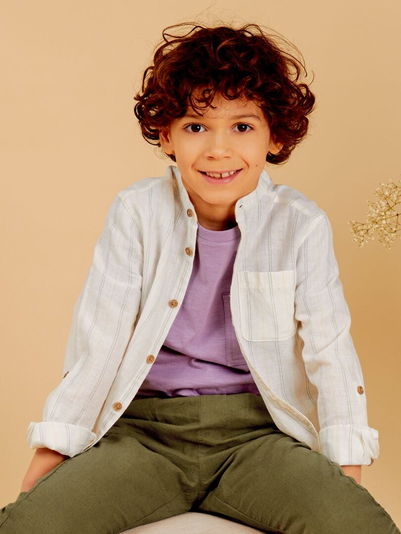 Camisa de linho com gola mandarim - BRANCA