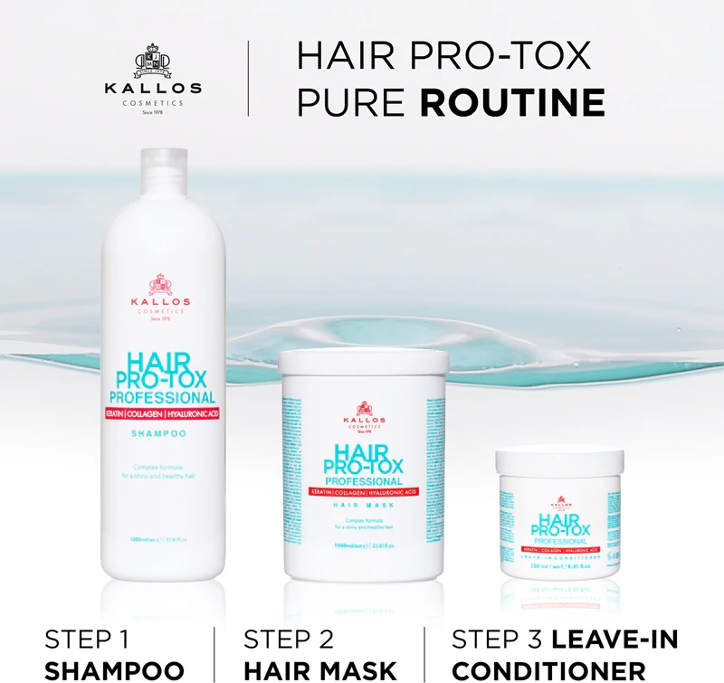 „Kallos Hair Pro-Tox“ kaukė silpniems ir pažeistiems plaukams su kokosų aliejumi, hialurono rūgštimi ir kolagenu
