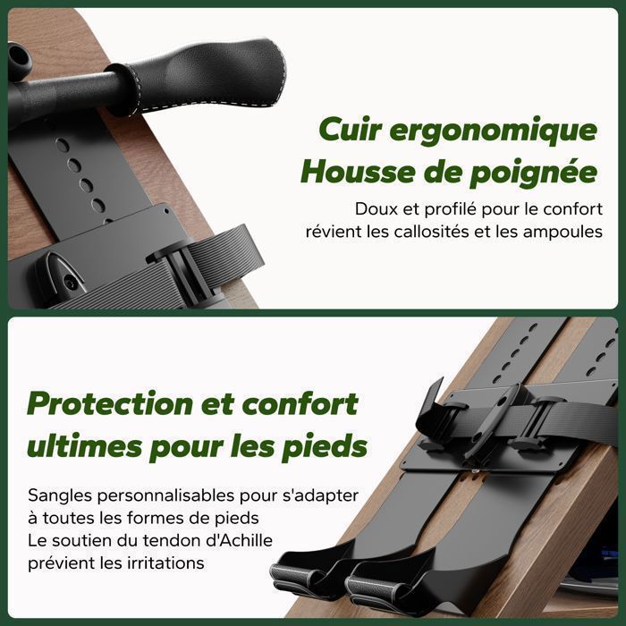 Rameur à eau pliable - MERACH - 15 L - 6 repères de remplissage - Connectivité APP - Ecran LCD - Max 150kg - Bois d'hévéa foncé