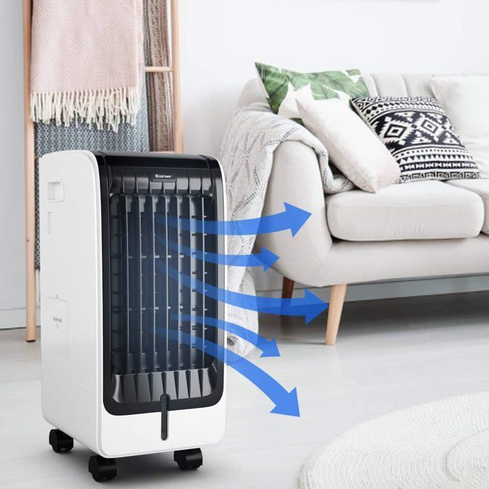 Aire acondicionado portátil COSTWAY 6L 4 en 1: enfriador de aire, ventilador de 75W, control remoto, temporizador de 8 horas, 3 velocidades, 32x25x57 cm, pantalla LCD.
