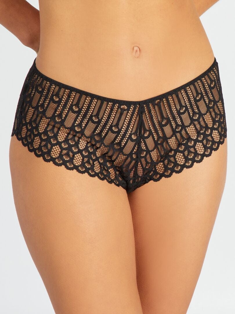 Culottes de encaje con detalles de pedrería - negro