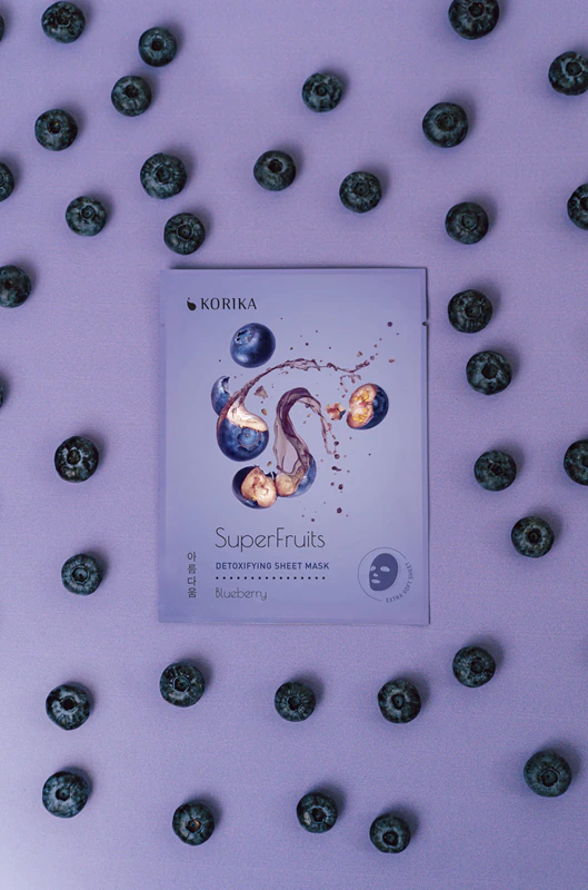KORIKA SuperFruits Mirtilo - Conjunto de 5 Máscaras Faciais Detoxificantes - um conjunto de máscaras faciais com efeito detoxificante de mirtilo a um preço promocional.