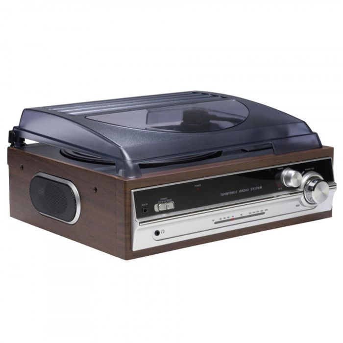 Denver VPR-190 Vinyl Record Player with FM Radio. Built-in Speakers. Wood Finish. Ceramic Cartridge