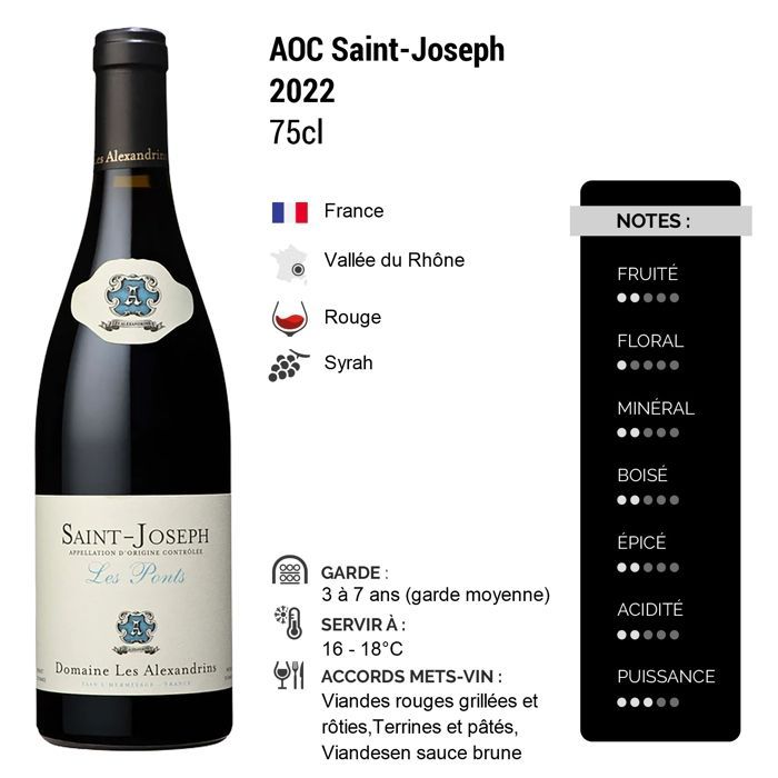 Domaine Les Alexandrins Saint-Joseph Les Ponts 2022 - Rode wijn uit de Rhônevallei (6x75cl).