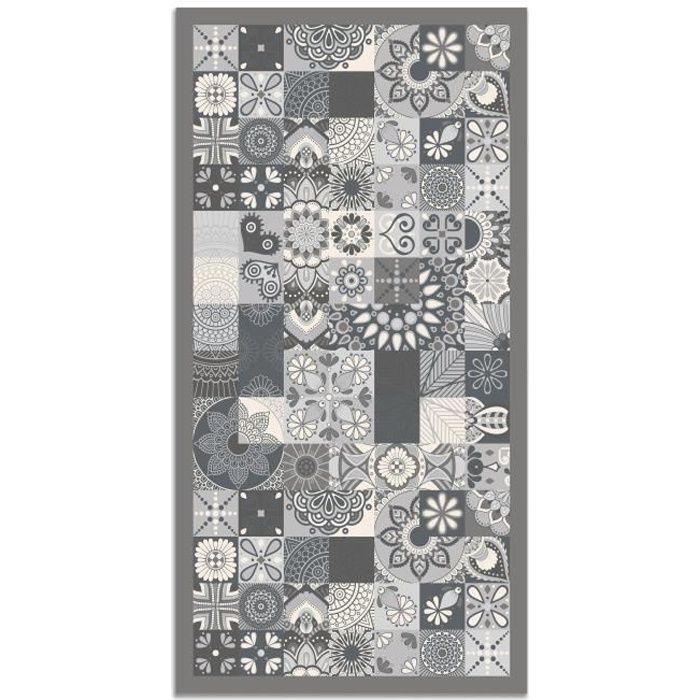 Panoramisch vinyl vloerkleed met cementtegelpatroon, grijs, 60x110 cm - PVC vloerkleed voor keuken, kantoor en woonkamer