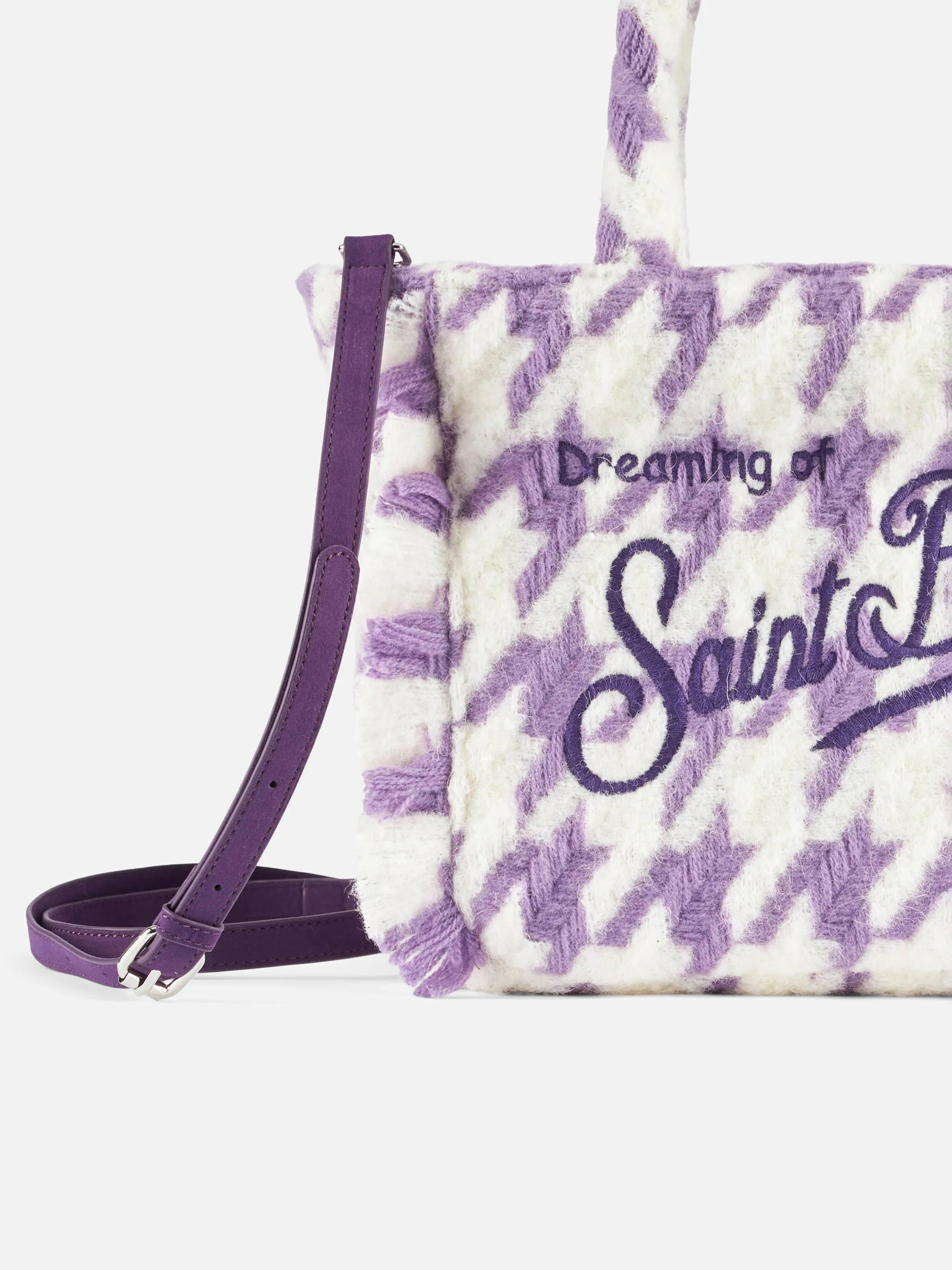 Wooly Colette handtas met franjes en pied-de-poulepatroon