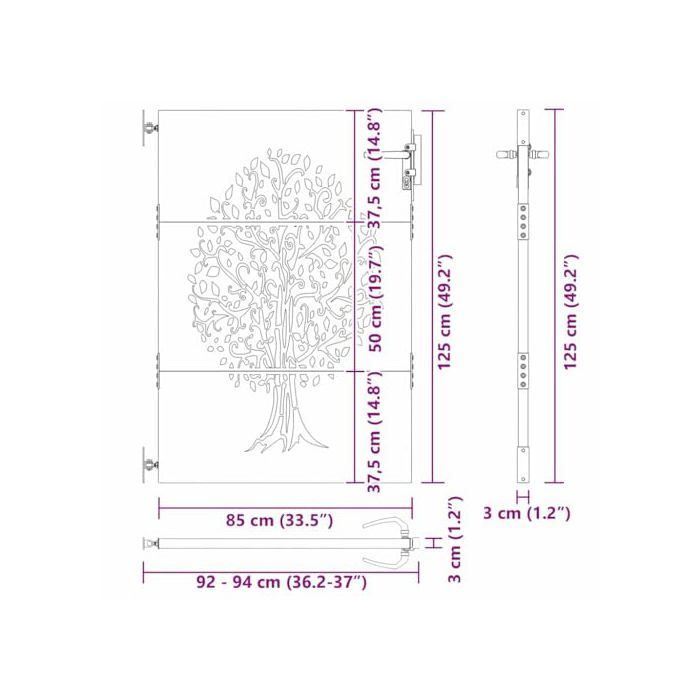 Portail de jardin en acier - vidaXL - 85x125 cm - Noir - Motif arbre découpé au laser - Résistant aux intempéries