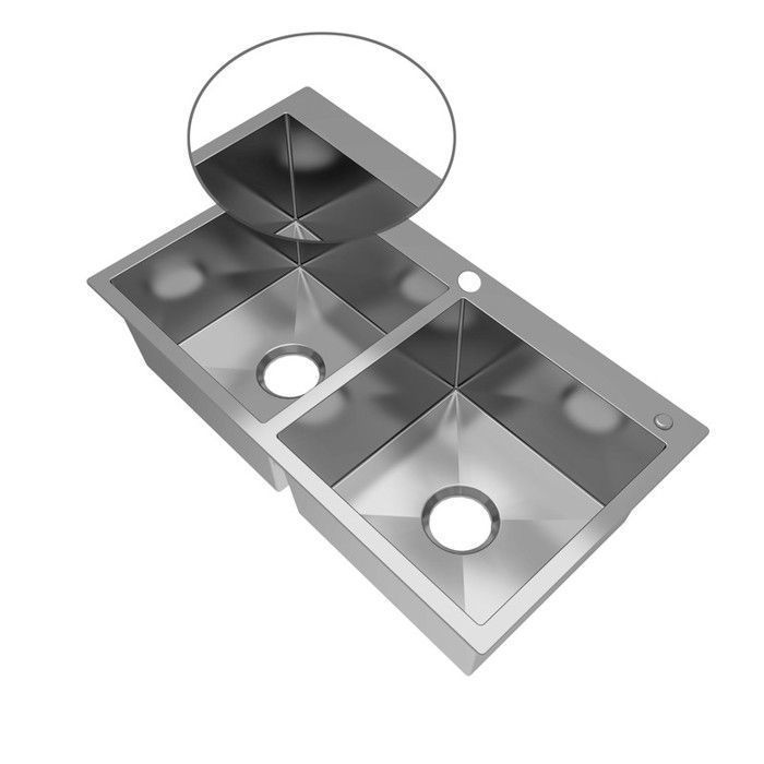 Fregadero de cocina doble de acero inoxidable MEJE, 80 x 45 x 22 cm, con orificio para grifo.