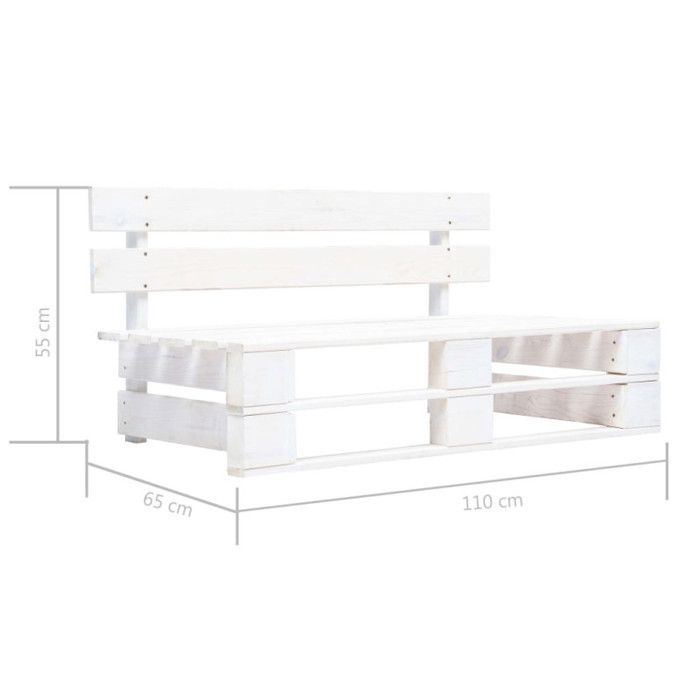 Banco - vidaXL - Palé de jardín - Madera maciza - Blanco - Resistente a la intemperie