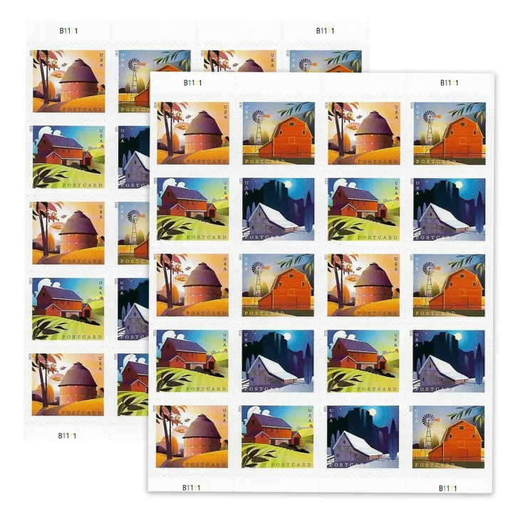 (2021) USPS Barns Postcard Forever Postage Stamps