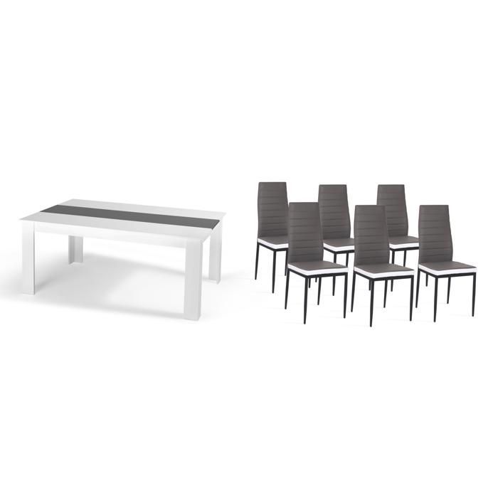 IDMARKET Ensemble table à manger GEORGIA 140 cm blanche et grise et 6 chaises ROMANE grises liseré blanc