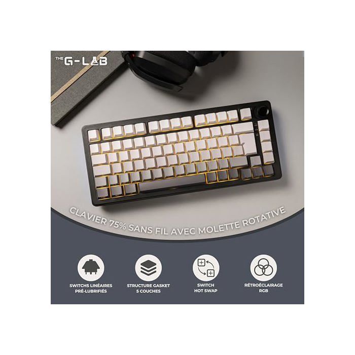 Wireless mechanical gaming keyboard - The G-Lab - TKL 75% - Tri Mode: 2.4 GHz/Bluetooth/Wired - Pre-lubricated switches
