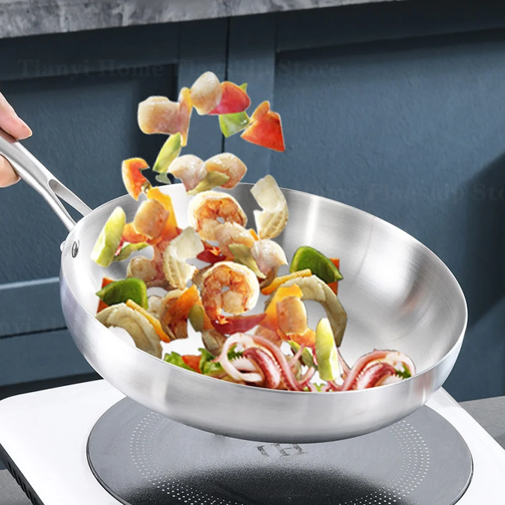 Poêle à frire en acier inoxydable 316, wok antiadhésif, sans revêtement, pour la cuisson des steaks, compatible avec les plaques de cuisson à gaz et à induction, casserole et ustensiles de cuisine.