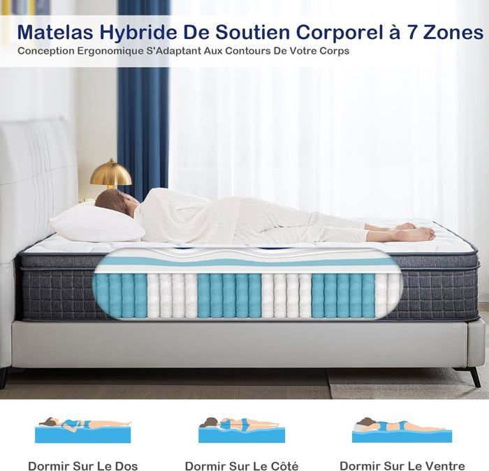 SUILONG Hybridmatratze 180x200 cm, 26 cm dick, Taschenfederkernmatratze mit Memory-Schaum, 7 Komfortzonen