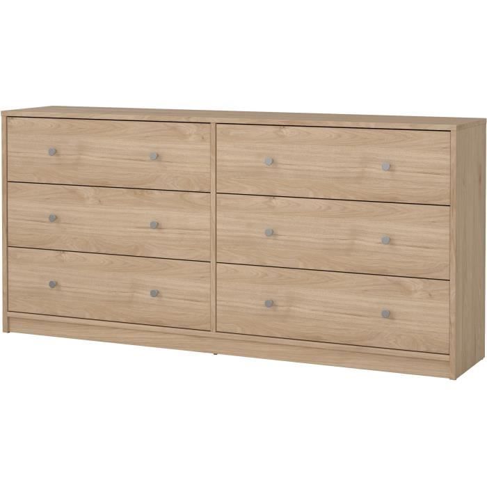 Commode OREGON 6 Tiroirs - Décor chêne - L 143 x P 30 x H 68 cm
