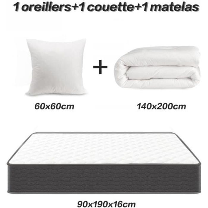 Colchón de 90x190cm + edredón de 140x200cm + almohadas de 60x60cm