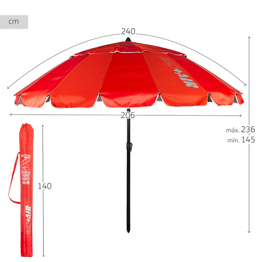Větruodolný plážový slunečník Aktive Ø240 cm s naklápěcím stožárem