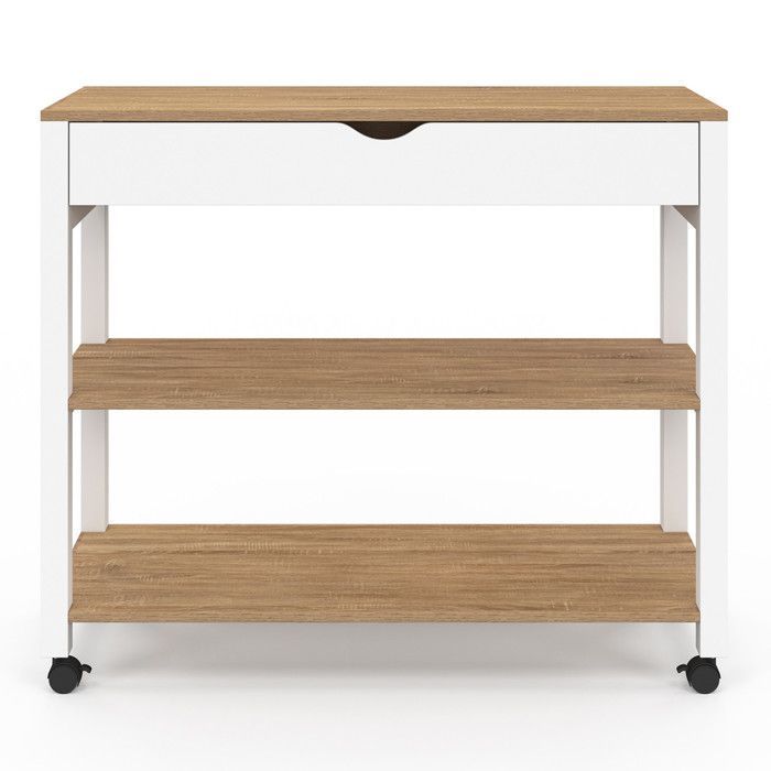 Carrito de cocina IDMARKET PENH XXL con cajón y encimera blanca, estantes efecto haya, 100 cm de largo.
