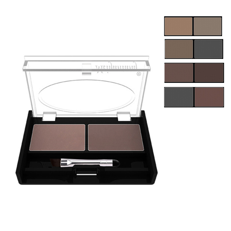 Poudre pour les yeux en poudre waterproof 2 couleurs, palette pour les sourcils + pinceau rehausseur de sourcils professionnel