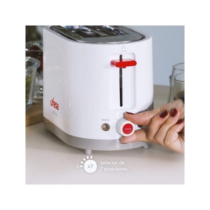 Tostapane UFESA TT7385 - 2 fette - 800W - Vassoio raccoglibriciole scorrevole - Grigio, Rosso, Bianco