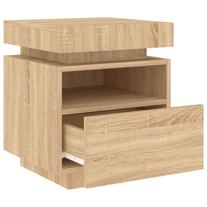 vidaXL Armoire de Chevet avec Lumières LED, Table de Chevet avec Rangement, Table de Nuit Chambre, Moderne, Chêne Sonoma 836788