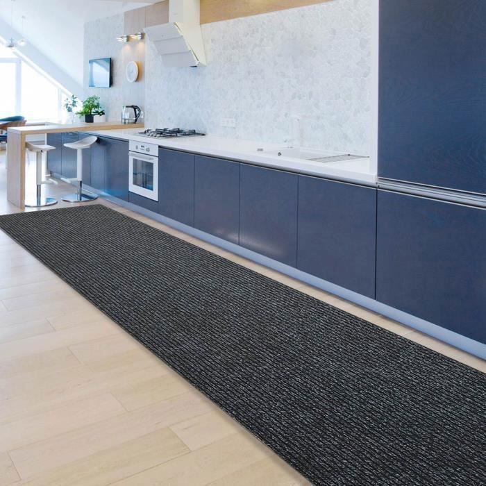 Tapis de cuisine - Granada - Anthracite - 80 x 200 cm - Antidérapant - Lavable