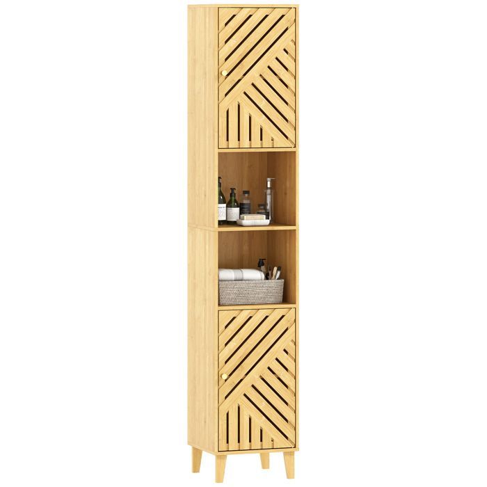 HOMCOM Korkea säilytysyksikkö - Säädettävät hyllyt - Bambuovet ja -jalat - 32x30x170cm - Luonnonpuukuvio