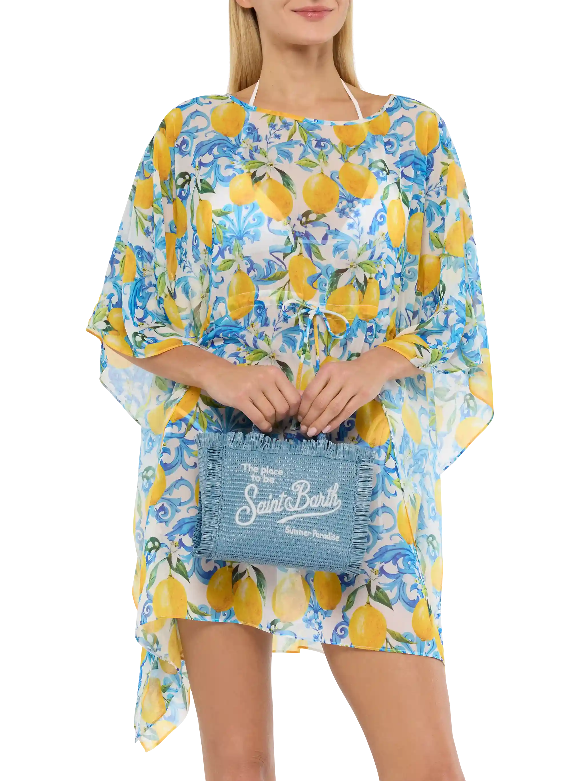 Borsa Mini Vanity effetto paglia in denim