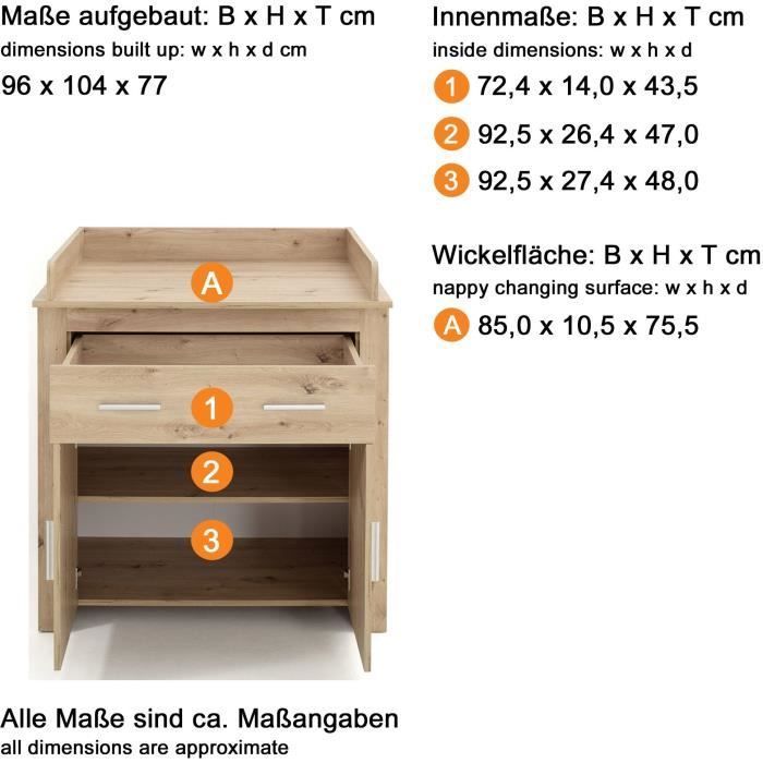 Chambre bébé Duo : Lit 70 x 140 cm + Commode à langer AHOI - Chêne - TREND TEAM