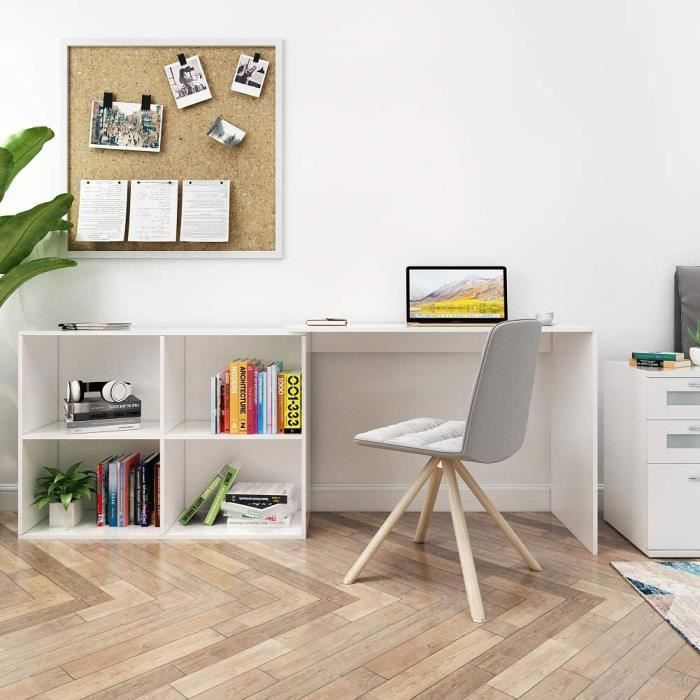 Corner desk with storage, 4 shelves, reversible corner, computer desk, wood, white - Mondeer