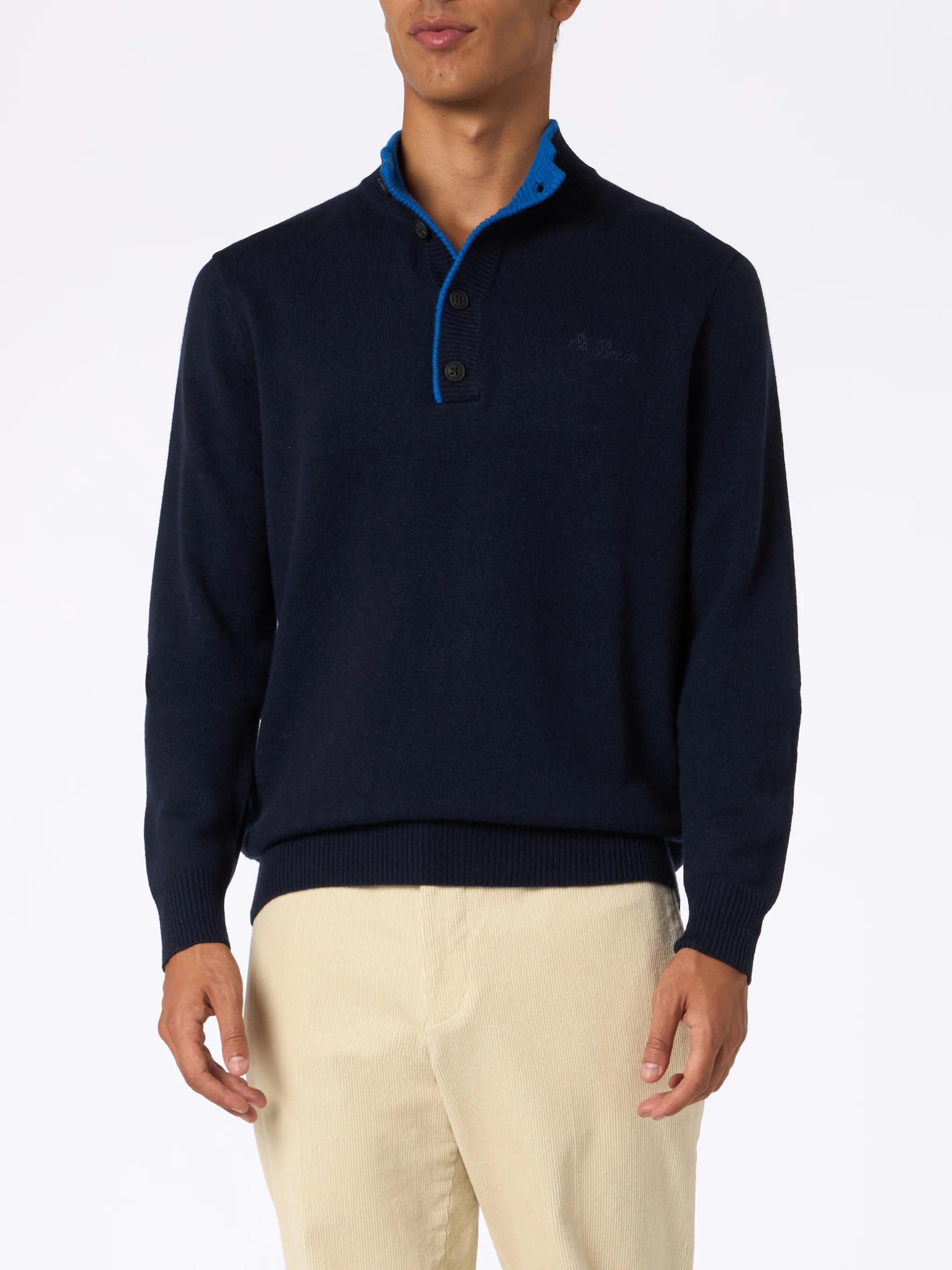 Dorian herenpolo van kasjmierblend in marineblauw