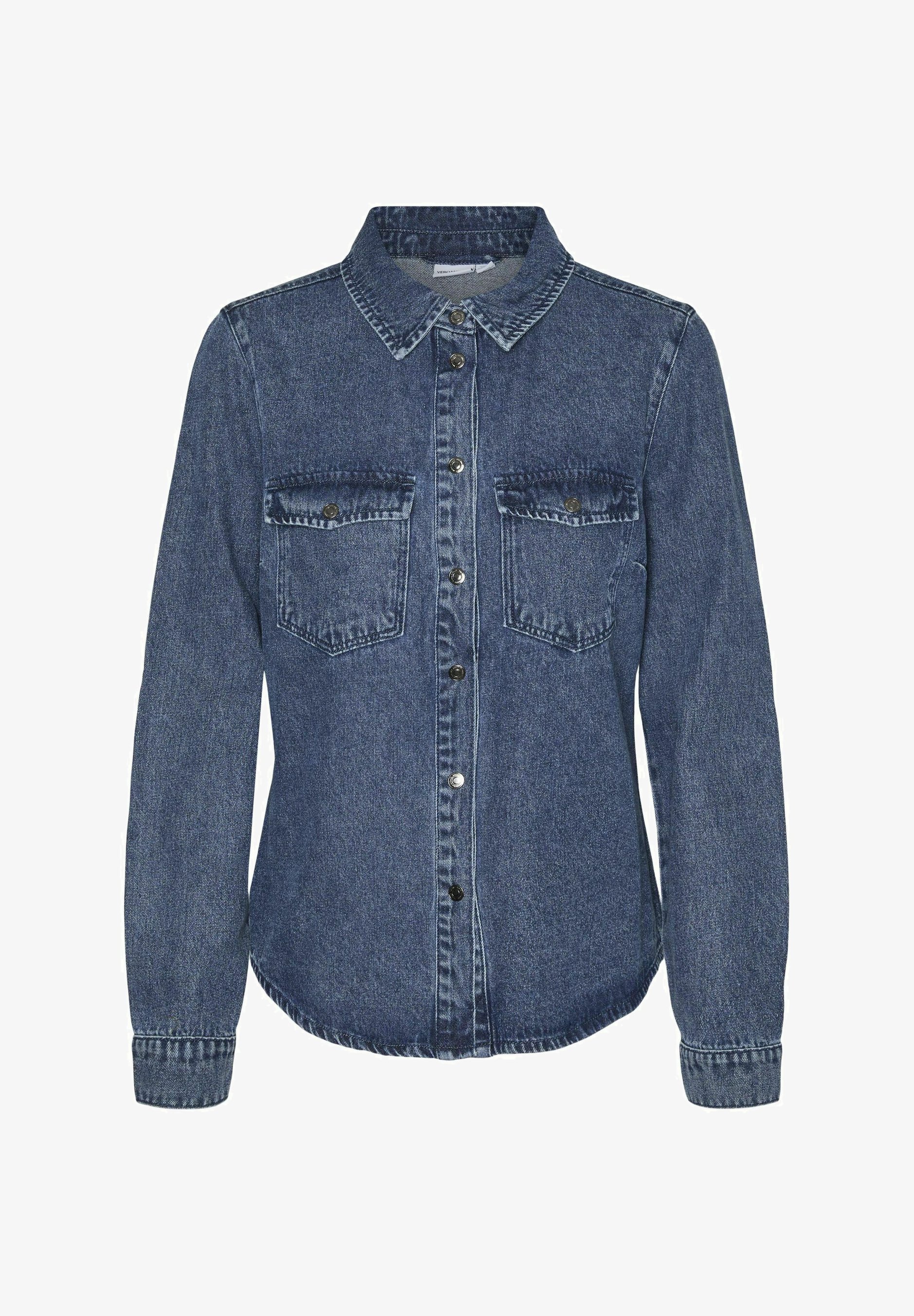 Vero Moda JENNIE - Blouse met knoopsluiting - middenblauwe denim