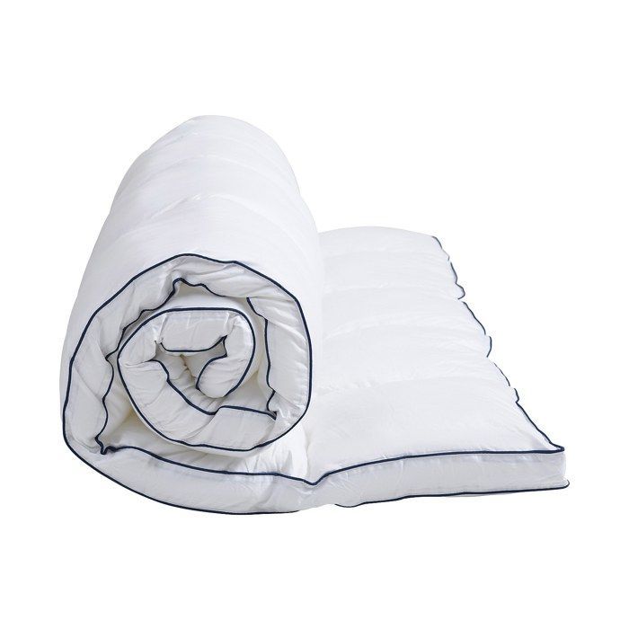Colchón individual antiácaros de confort extra, 90 x 190 cm, funda de satén de 120 hilos, relleno de 1000 g/m², blanco con ribete azul.