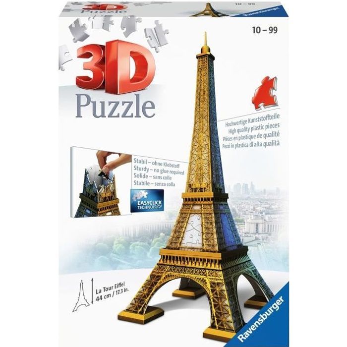 Rompecabezas 3D de la Torre Eiffel - Ravensburger - 216 piezas - no requiere pegamento - Arquitectura y Monumento