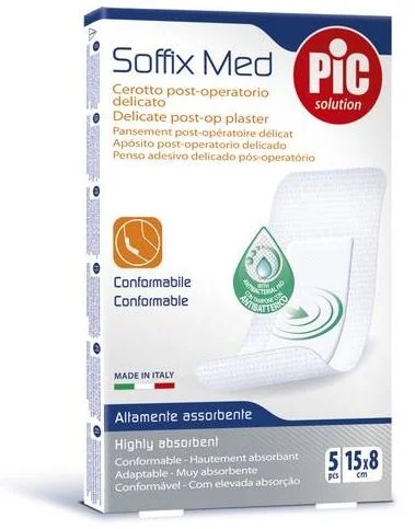 PIC Pic Soffix Med weiches postoperatives Pflaster 15x8 cm 5 Stück mit antibakterieller Wirkung