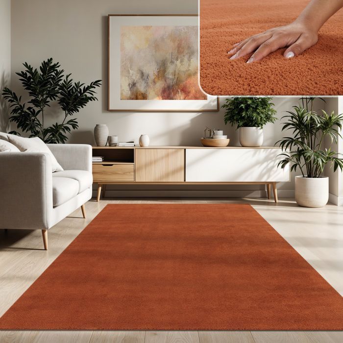 Paco Home Living Room Rug, Low Pile, Washable, Monochrome, Modern Style, Orange, 200x280 cm