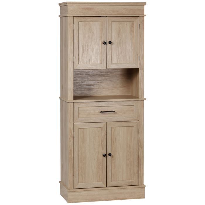Kitchen cabinet with sideboard - HOMCOM - modern sideboard with cupboards, adjustable shelves, drawer, and niche - wood - 74 x 39.5 x 183 cm - oak