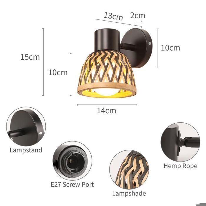 iDEGU Applique Murale Intérieur Industriel,Lampe Murale Vintage en Bambou et Métal Design Cage Luminaire Réglable pour Couloir